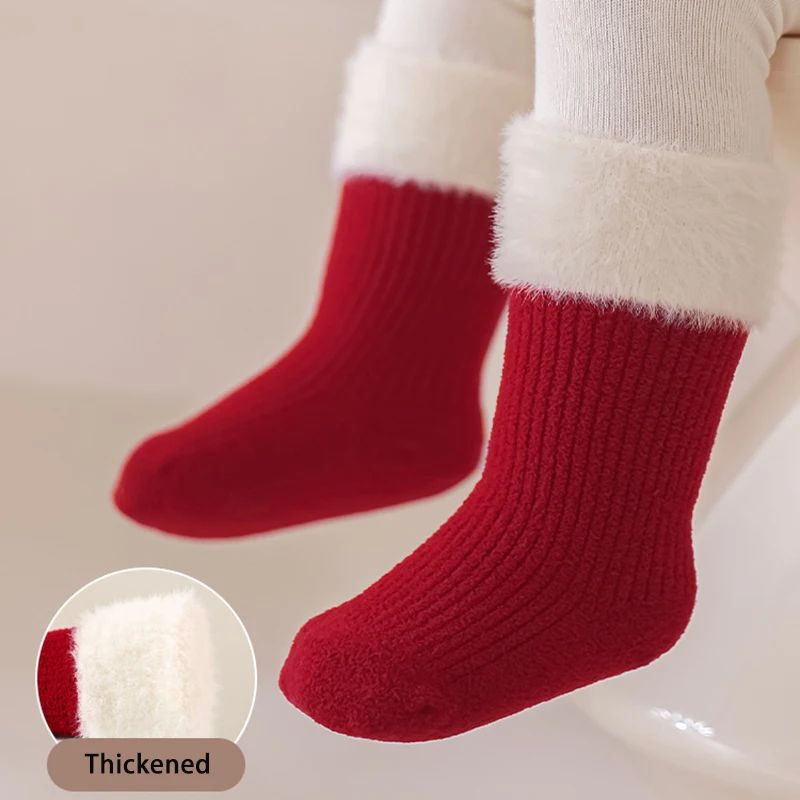 Year Socks For born Baby Kids Red Soft Thickened Velvet Todd