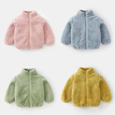 Solid Color Fashion Children Plush Coat Autumn Winter Warm B