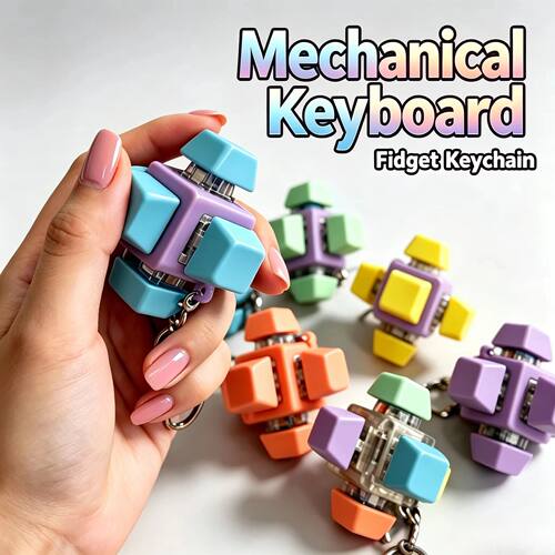 6-Sided Mechanical Keyboard Fidget Clicker Keychain Clickabl