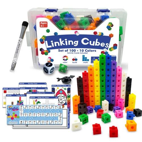 Linking Cubes Math Blocks Toy with Activity Cards 100pcs Num