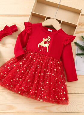 born Baby Christmas Dress Outfit Long Sleeve Romper Tutu Ski