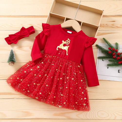 born Baby Christmas Dress Outfit Long Sleeve Romper Tutu Ski