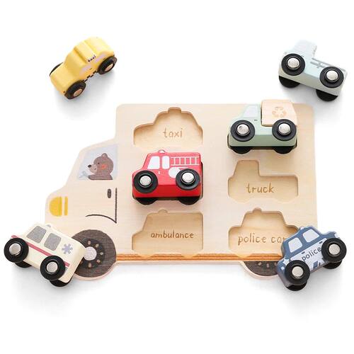 Wooden Puzzle Montessori Toys Kids Cartoon Vehicle Traffic H