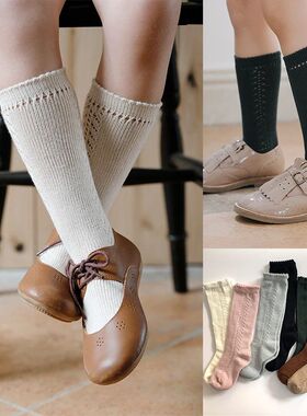 1 Pairs 100% Cotton Kids Knee High Socks Baby Girls Boys Spr