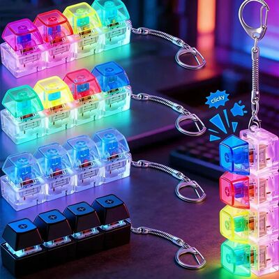 '/LED Keyboard Keychain Fidget Toys Crystal Clicker Sensory