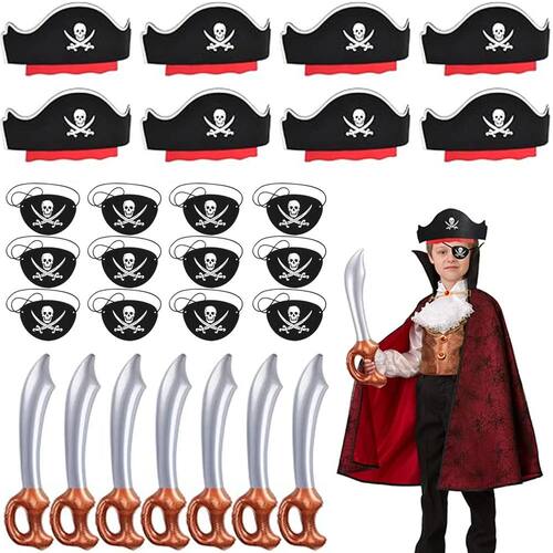 Pirate Eye Patches Skull Captain Felt Hat Set PVC Sword Ball