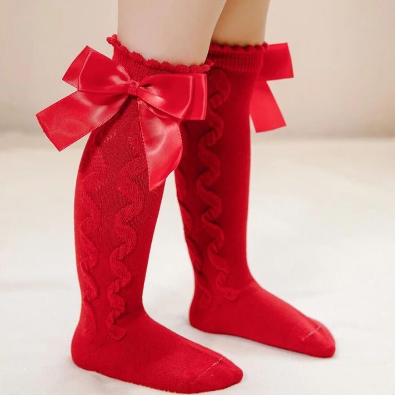 Kids Girls Socks With Big Bows Knee High Princess Socks For