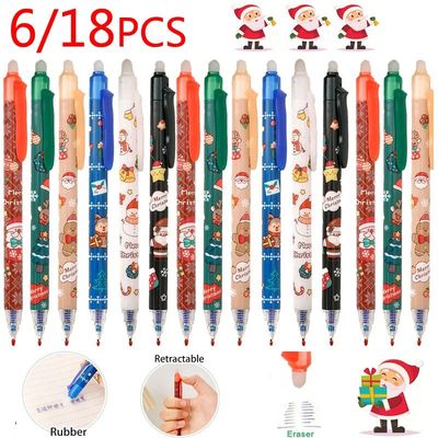 6/18pcs Christmas Pen Erasable Gel Pens Blue Ink 0.5mm Point