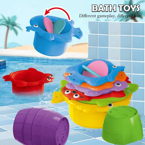 Baby Bath Toys, Stacking Cup Toddler Toy Random Colors Ocean