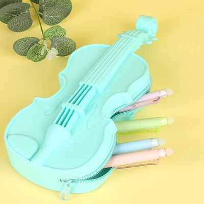 Violin Pencil Case with Musical Note Cutouts, Cute Silicone
