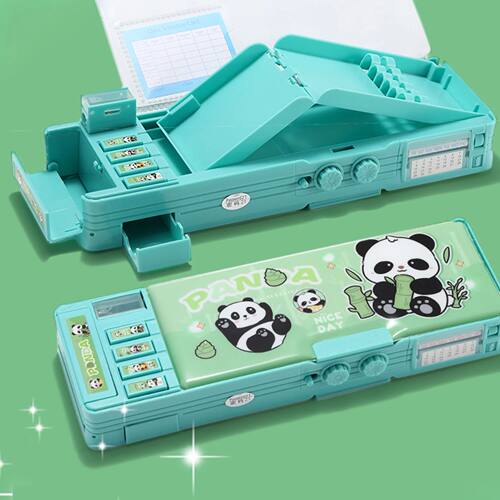 Panda Password Lock Pencil Case for Kids Double Layer Securi