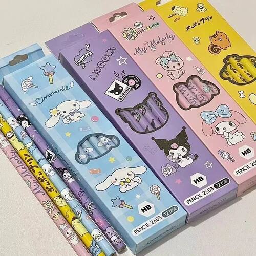 12Pcs/Box  Pencil Melody Kuromi Cinnamoroll HB Black Write D