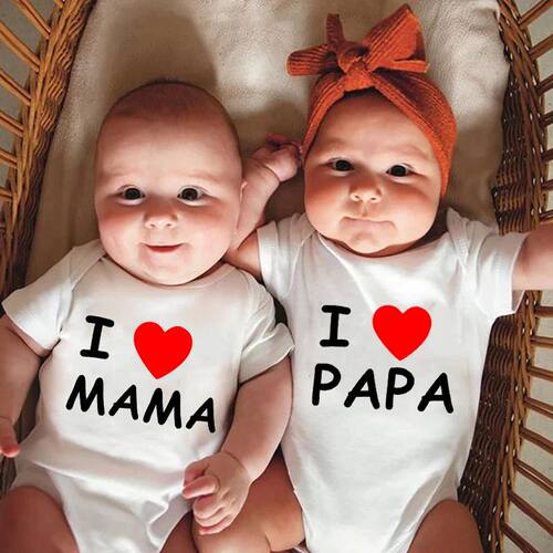 I Love Papa Mama Funny Baby Rompers Crawling Clothes born Ba