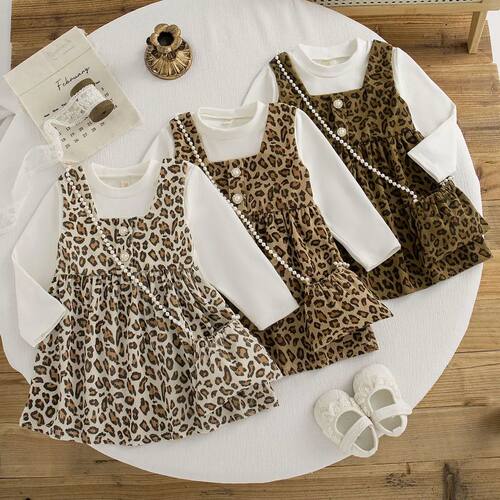Leopard Print Knit Dress for Baby Girls Long Sleeve Korean S