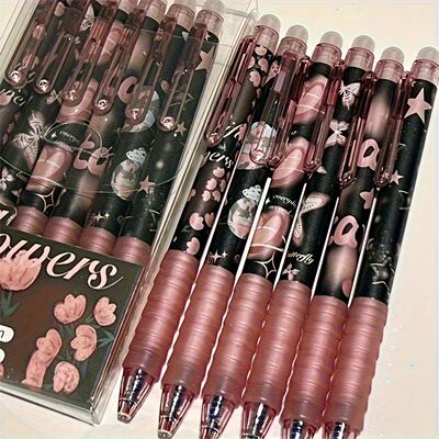 6pcs Butterfly Erasable Gel Pens 0.5mm Blue Ink, Cute Kawaii