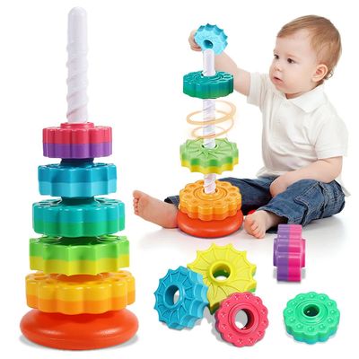 Montessori Rotating Rainbow Tower Baby Stacking Puzzle Toys