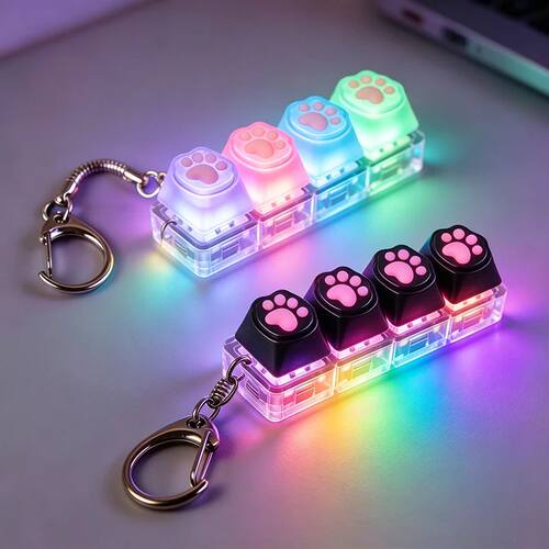 Multi-style LED Keyboard Keychain Fidget Toy - Clickable But