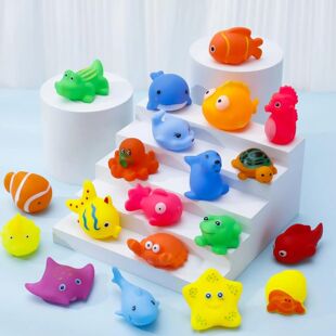 10pcs Preschool Bath Toys Rubber Sea Animals Toy Squeaky Bat