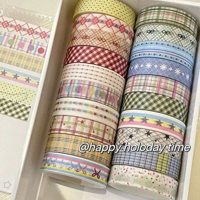 5pcs/set Basic Grid Star Decorative Tape Cute Cartoon Creati