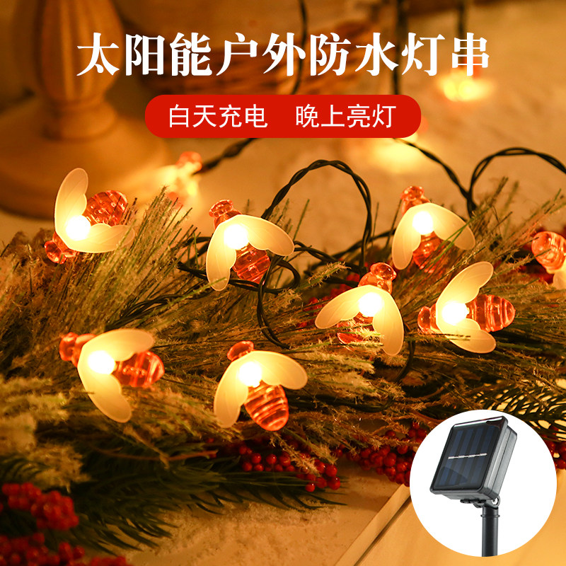 亚马逊led太阳能灯串小蜜蜂庭院树木亮化装饰户外防水