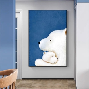 饰画玄关壁画儿童房卧室北极熊挂画 现代简约卡通人物客厅背景墙装