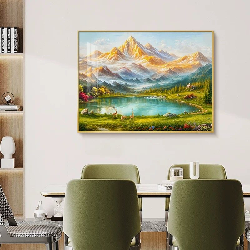 聚宝盆山水画餐厅桌装饰画客厅靠山图风景挂画轻奢过道背景墙壁画,家居饰品,现代装饰画,淘宝优惠券,粉丝福利购,淘宝优惠卷