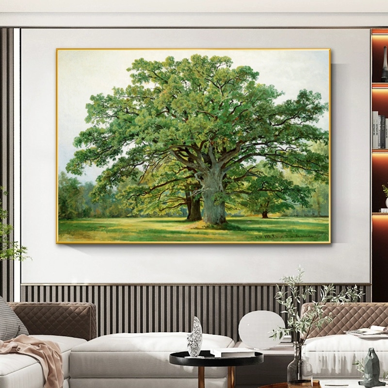 希施金橡树林俄罗斯名画装饰画客厅绿色大树森林风景餐厅卧室挂画图片