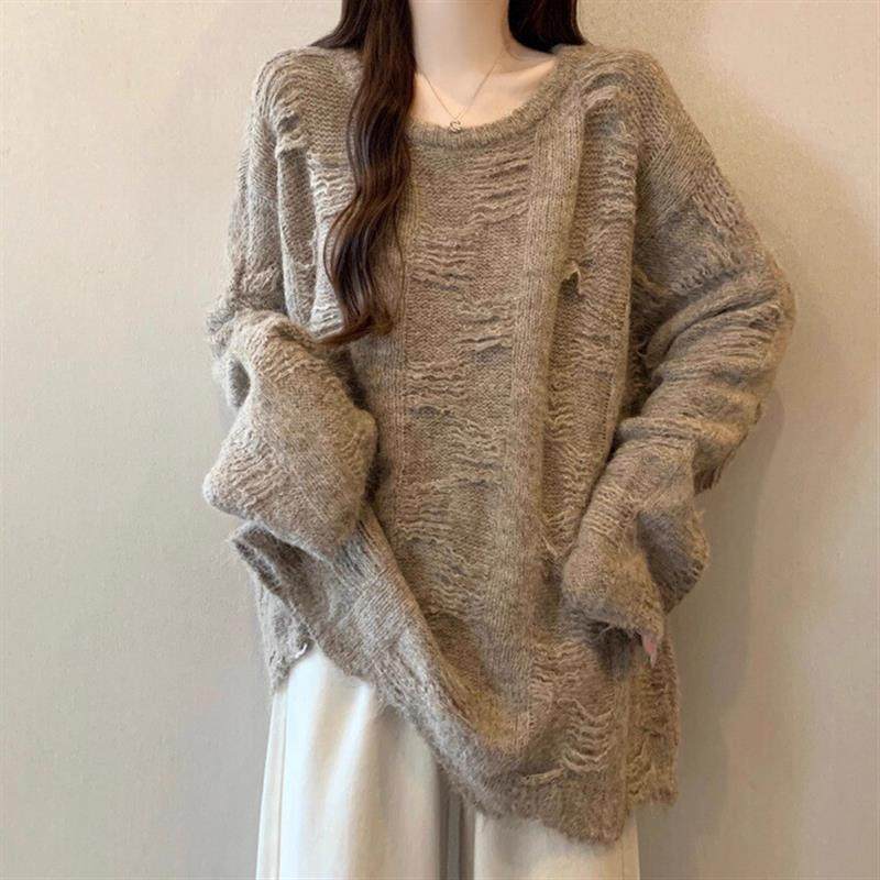 绵羊绒 慵懒风中长款丐版套头毛衣女软糯宽松休闲针织衫2025秋冬