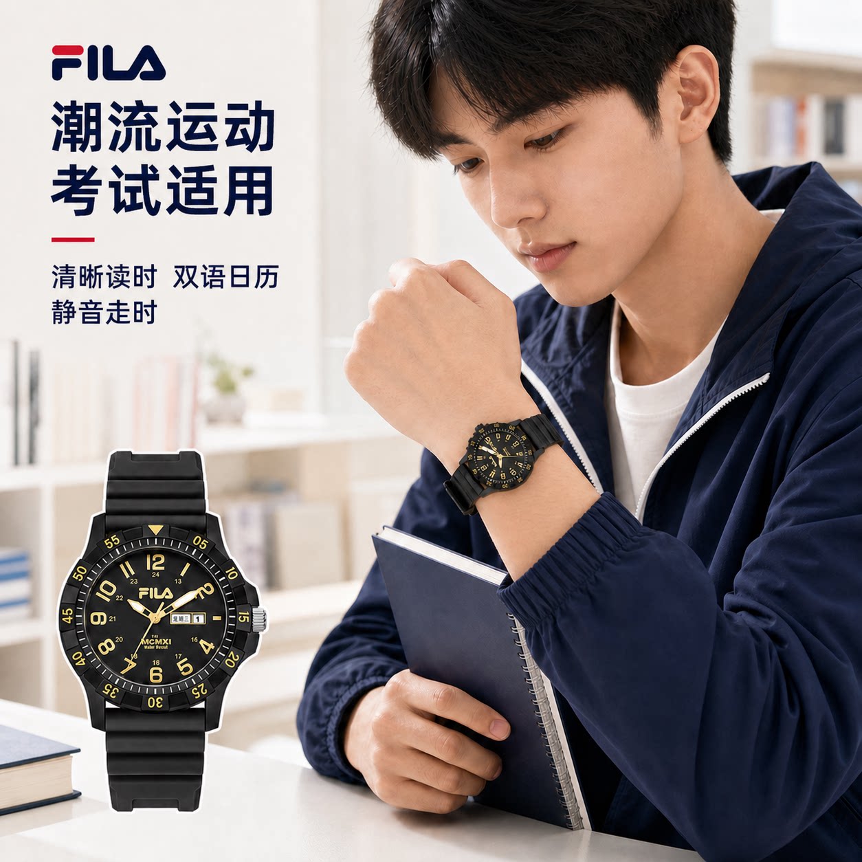 FILA斐乐男女款初高中学生静音只看时间公务员考试用石英手表