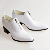 男鞋 英伦尖头皮鞋 36白色 男式 6CM小码 男真皮青年发型师鞋 子增高鞋