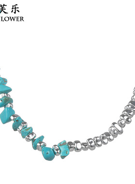 跨境钛钢简约蓝色碎石拼接项链女小众百搭多巴胺锁骨链情侣饰品