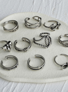 亚马逊爆款罗马复古做旧戒指不锈钢开口可调节简约冷淡风情侣指环