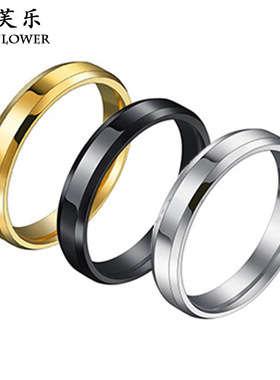 跨境电商4mm斜边光面戒指个性简约不锈钢三色diy刻字情侣对戒指环
