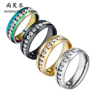 欧美个性时尚排带钻戒指不锈钢镶钻戒指 亚马逊JOOM热卖饰品情侣