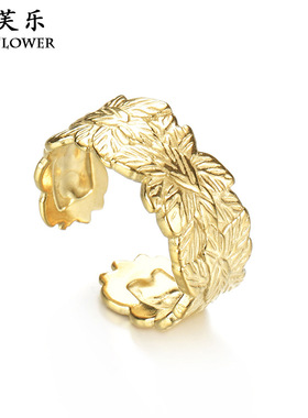 跨境新品不规则图案钛钢复古开口戒指女轻奢小众设计可调节指环