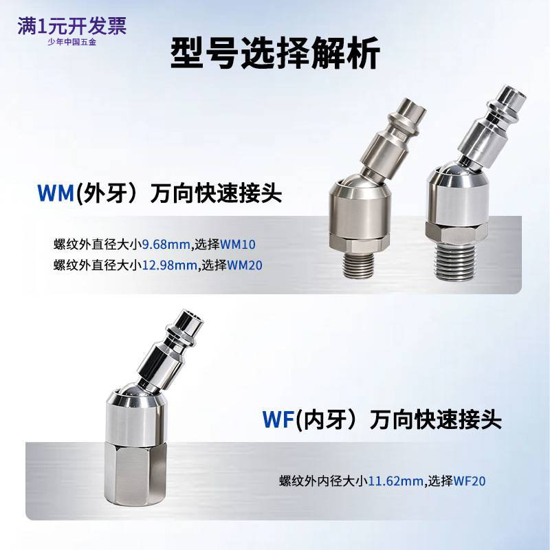 美式万向快速接头接口双头插气管