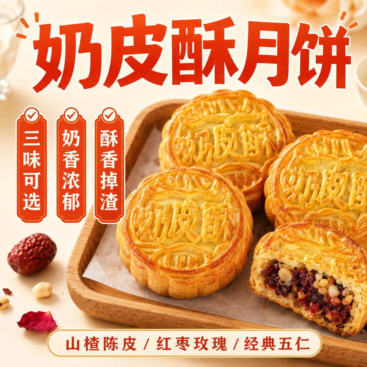 中秋多口味独立装奶酪玫瑰月饼