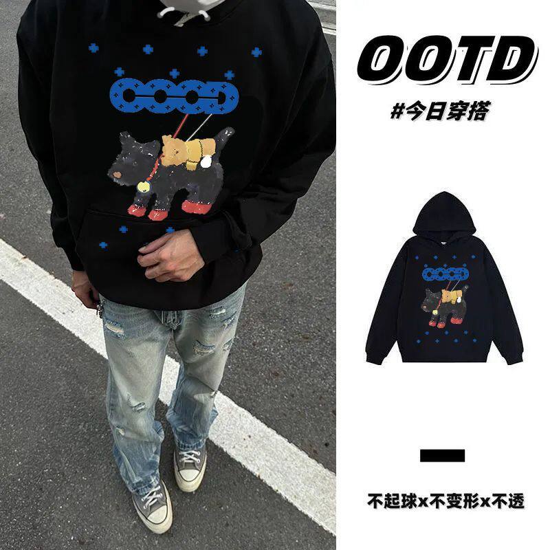 重磅美式卡通男女连帽卫衣秋冬季新款加绒加厚ins慵懒风情侣帽衫