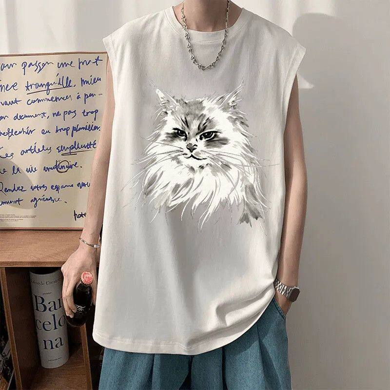 纯棉坎肩背心男女款潮牌ins美式复古印花夏季潮流宽松运动无袖t恤