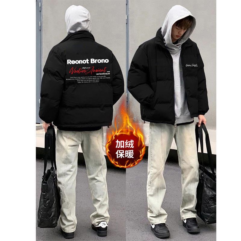 潮牌个性字母印花情侣款棉服男女冬季加厚棉衣慵懒高级感无帽外套