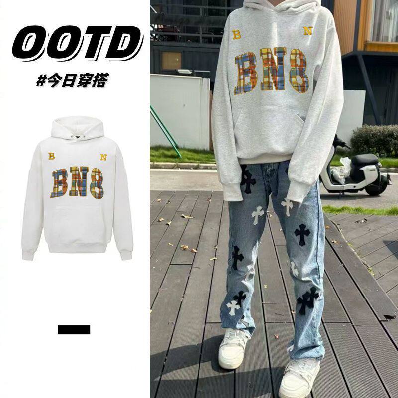 花灰色加厚连帽卫衣男女秋冬美式情侣高街字母加绒ins慵懒风帽衫