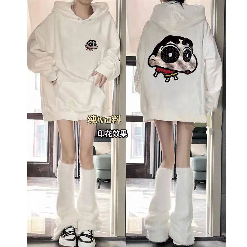 秋冬韩版ins卡通印花加厚加绒情侣款连帽卫衣男女原宿风纯棉帽衫