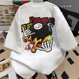 夏季重磅白色高街美式字母潮牌印花短袖t恤情侣男女半袖休闲上衣