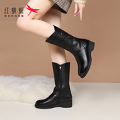 红蜻蜓冬季 加绒加厚东北妈妈靴棉靴长筒靴女靴子新款 高筒真皮皮靴