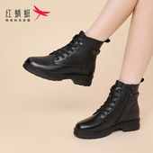 红蜻蜓女靴秋冬靴子短靴马丁靴女新款 真皮加绒保暖品牌皮鞋 英伦风