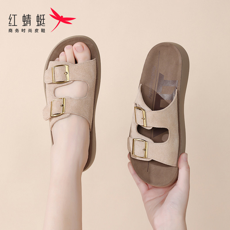 红蜻蜓开春一字拖软底勃肯鞋拖鞋女2026新款外穿夏半拖鞋凉拖博肯