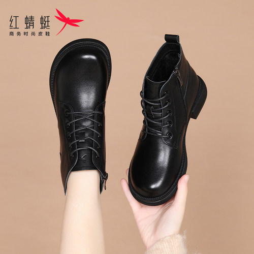 短靴马丁靴红蜻蜓棉靴加绒