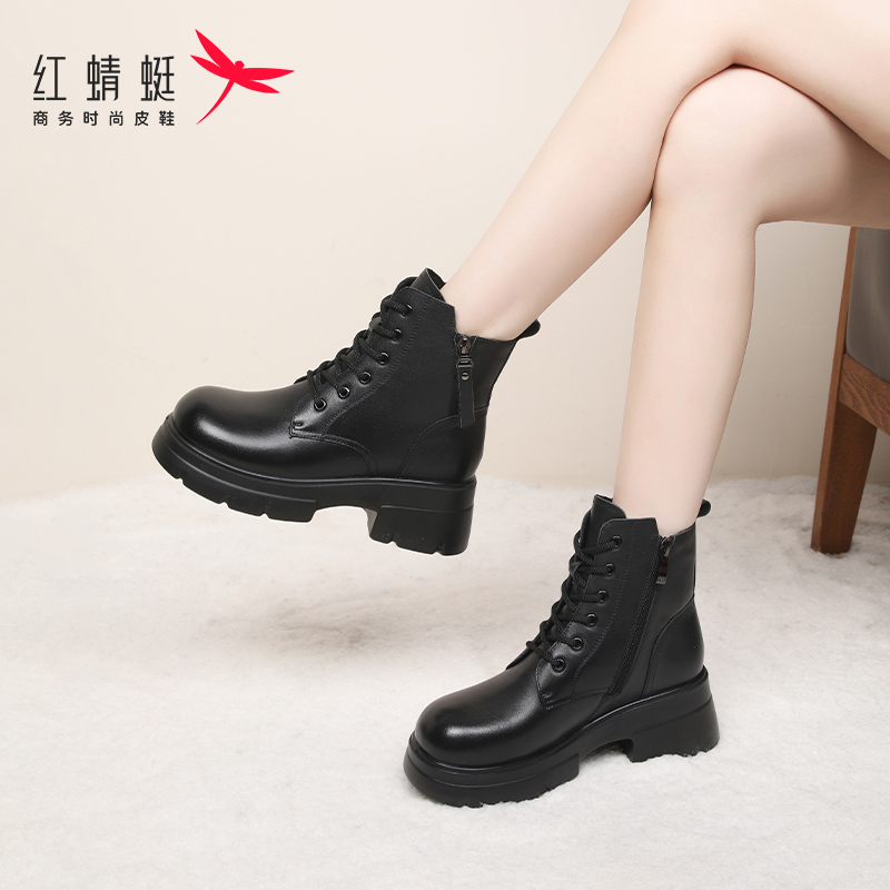 棉靴马丁靴红蜻蜓短靴加绒