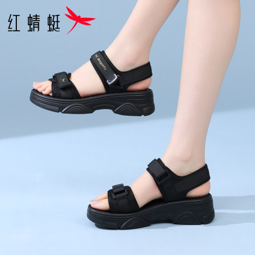 红蜻蜓运动沙滩鞋老爹凉鞋女厚底
