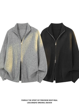 【NO LOGO PLUS】2025冬季新款港风大码双拉链开衫毛衣男士外套潮